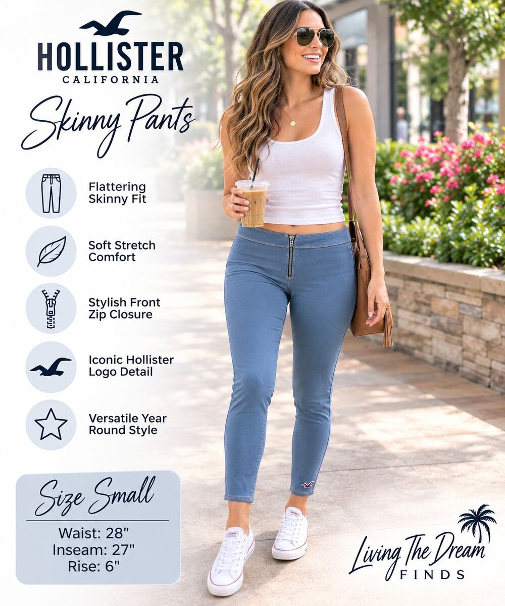 Hollister California Women’s Small Blue Skinny Pants Zip Front Stretch Casual